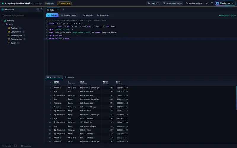 CSV, Parquet, JSON ve Excel